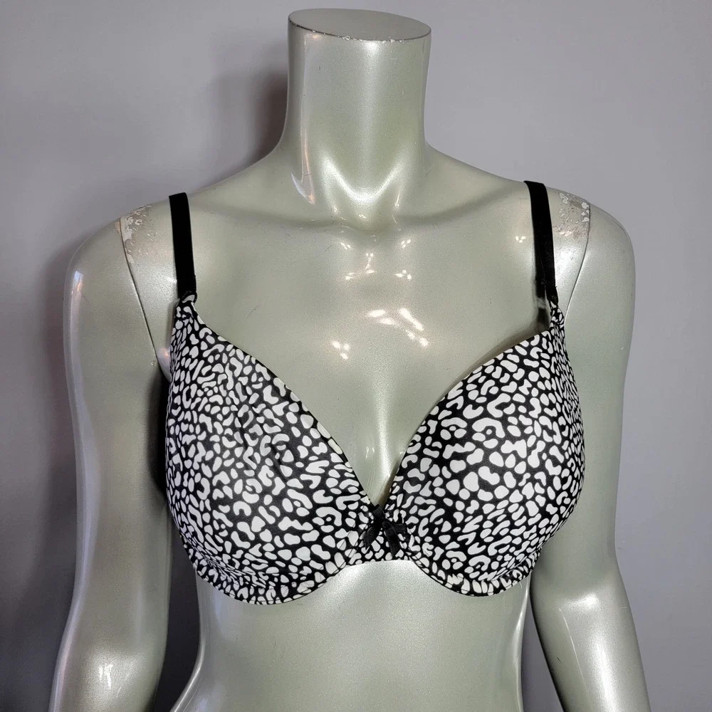 Victorias Secret Demi Bra 38C Black‎ White Animal Cheetah Print Underwire